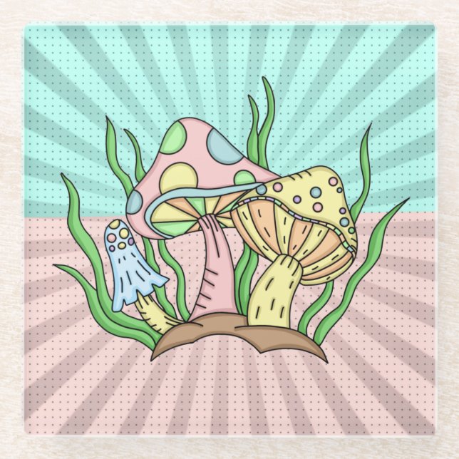 Dessous-de-verre En Verre Champignons magiques Cute Pastel (Devant)