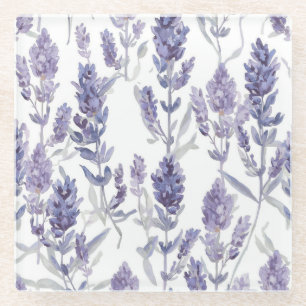 Dessous-de-verre En Verre Champs de Lavande Motif de Fleur Aquarelle Viole