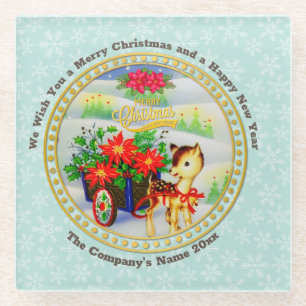 Dessous-de-verre En Verre Chariot de fleurs et rennes de Noël vintage adorab