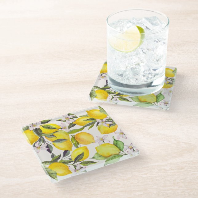 Dessous-de-verre En Verre Charmant Dessous de verre citron aquarelle (Incliné)