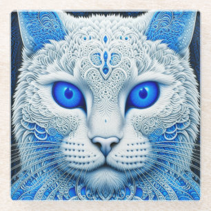 Dessous-de-verre En Verre Chat blanc mystique Art IA éthéré