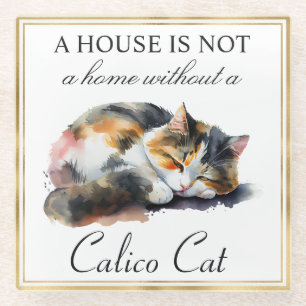 Dessous-de-verre En Verre Chat calicot et cadre doré à l'aquarelle