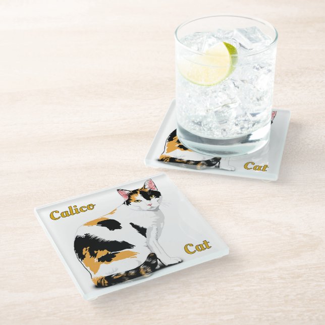 Dessous-de-verre En Verre Chat calicot personnalisé (Incliné)