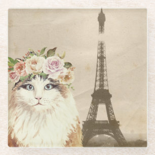 Dessous-de-verre En Verre Chat élégant & Tour Eiffel