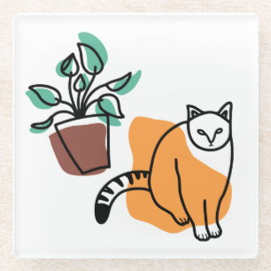 Dessous-de-verre En Verre Chat et le plante