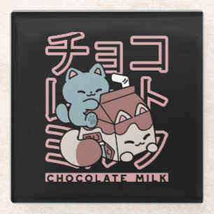 Dessous-de-verre En Verre Chat Kawaii avec du Lait au Chocolat – Pop Art Jap