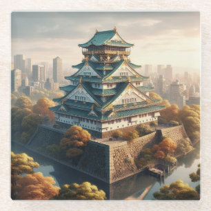 Dessous-de-verre En Verre Château d'Osaka Paysage Japon Voyage Vintage