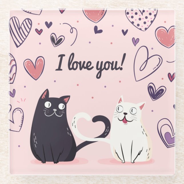 Dessous-de-verre En Verre Chats amoureux (Devant)