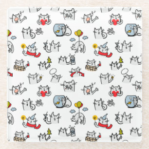 Dessous-de-verre En Verre Chats amusants, lait et magie.
