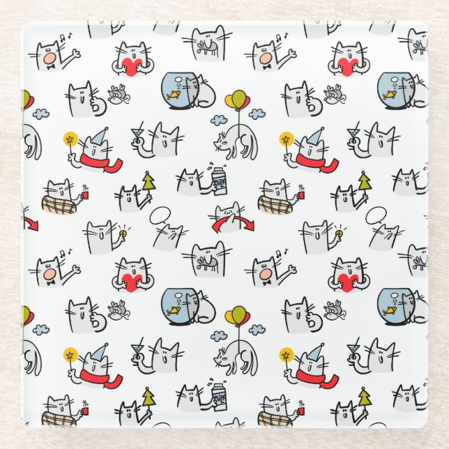 Dessous-de-verre En Verre Chats amusants, lait et magie. (Devant)