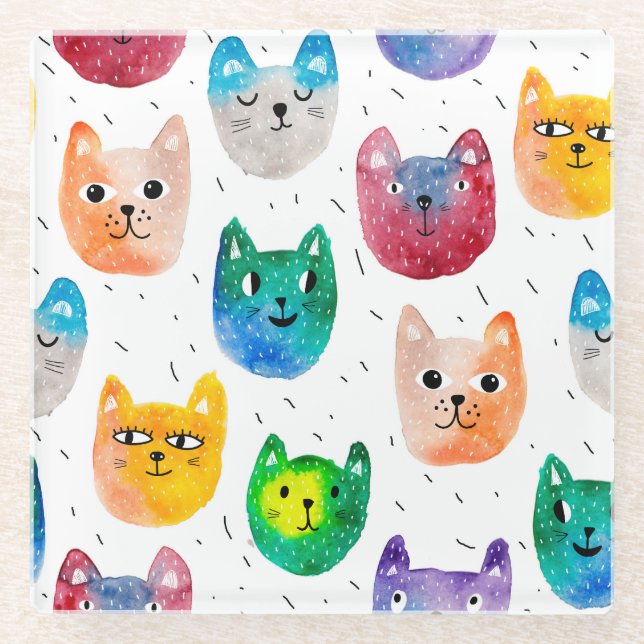 Dessous-de-verre En Verre Chats aquarelles et amis (Devant)