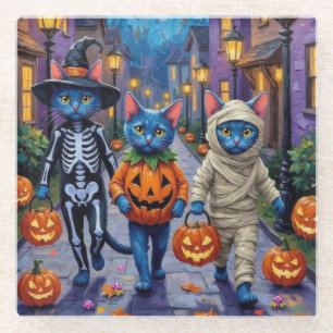 Dessous-de-verre En Verre Chats Bleus Russes en Costumes d'Halloween