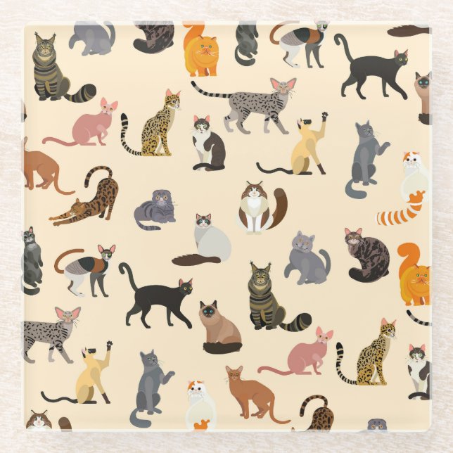 Dessous-de-verre En Verre Chats colorés : Différentes races Motif (Devant)