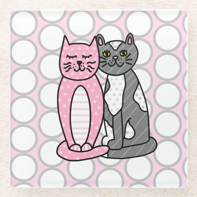 Dessous-de-verre En Verre Chats Kitty Roses et Grey Cute Cute (Devant)