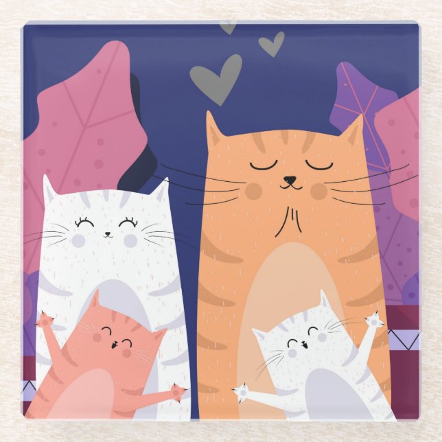 Dessous-de-verre En Verre Chats mignons (Devant)