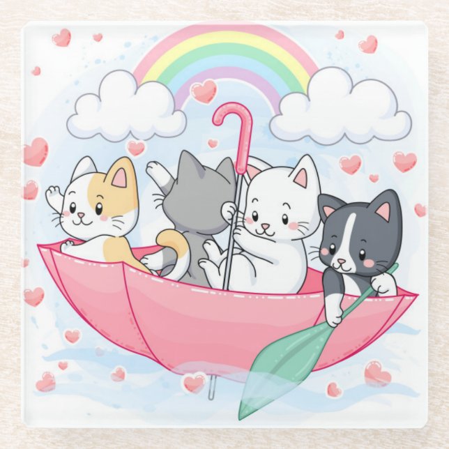 Dessous-de-verre En Verre Chats mignons (Devant)