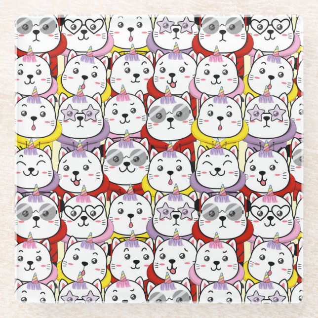 Dessous-de-verre En Verre Chats mignons (Devant)