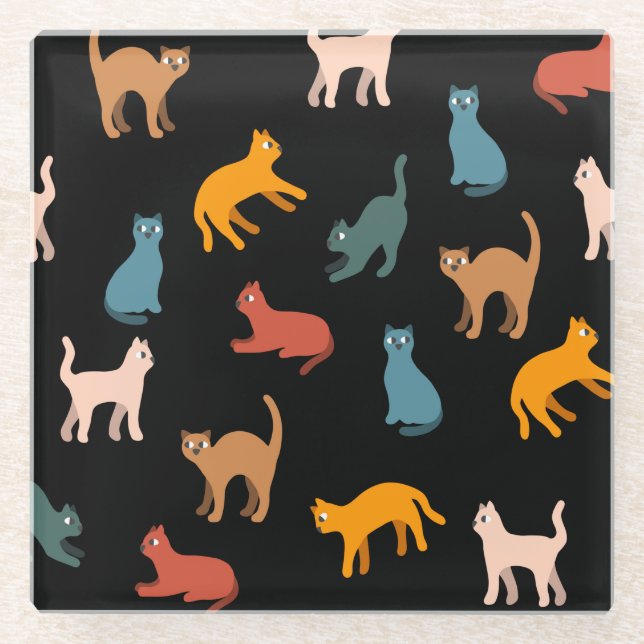 Dessous-de-verre En Verre Chats sur le noir (Devant)