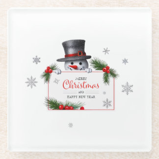 Dessous-de-verre En Verre Cheerful Snowman Christmas New Year Greetings