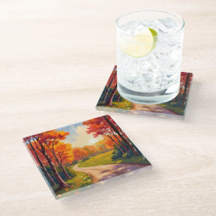 Dessous-de-verre En Verre Chemin d'Automne Paysage Naturel de Feuillage Ro