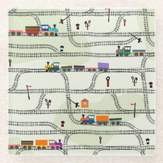 Dessous-de-verre En Verre Chemin de fer pour enfants : Funny Motif sans cout
