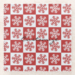 Dessous-de-verre En Verre Chèque rouge/blanc motif flocon de neige Thunder_C