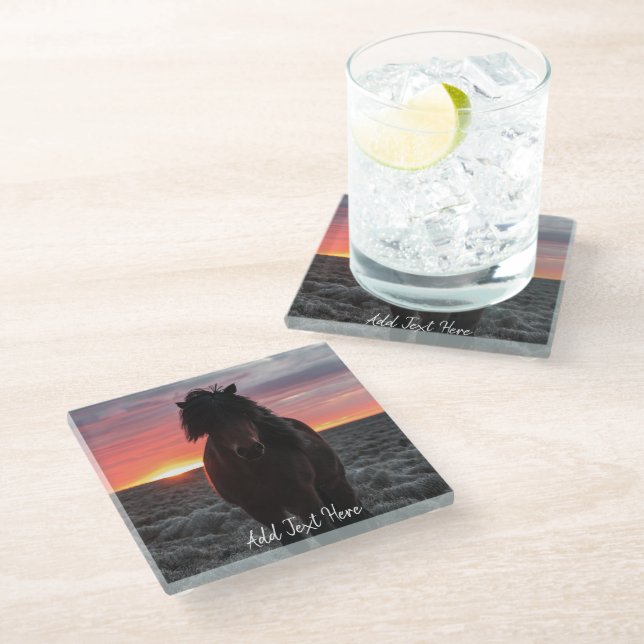 Dessous-de-verre En Verre Cheval Mustang sauvage au coucher du soleil (Incliné)