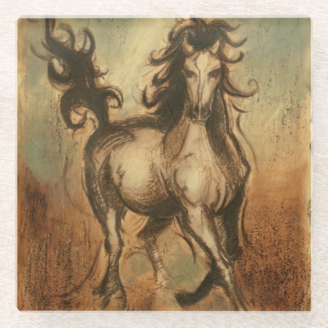 Dessous-de-verre En Verre Cheval sauvage et couleurs chaudes (Devant)
