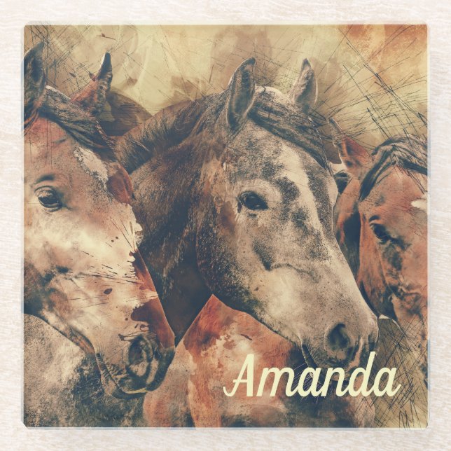 Dessous-de-verre En Verre Chevaux Brown (Devant)