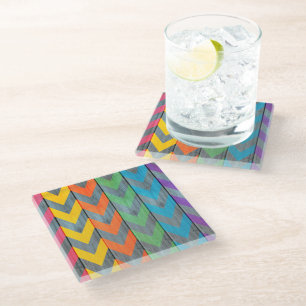 Dessous-de-verre En Verre Chevron Motif On Wood Texture par Shirley Taylor