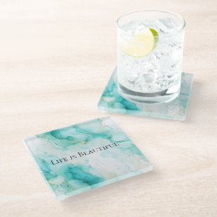 Dessous-de-verre En Verre Chic Blanc de Menthe Or Mariage