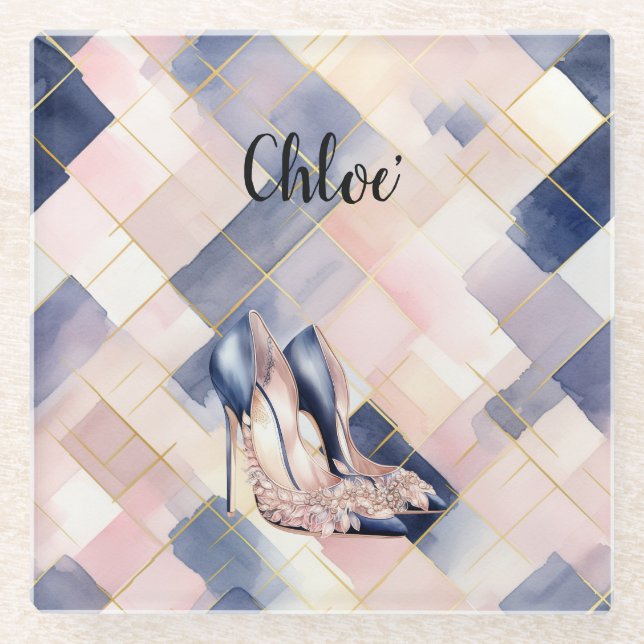 Dessous-de-verre En Verre Chic French Blue Cream Blush High Heels (Devant)