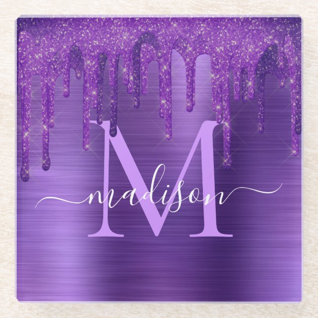 Dessous-de-verre En Verre Chic Purple Parties scintillant de séchage brosse  (Devant)