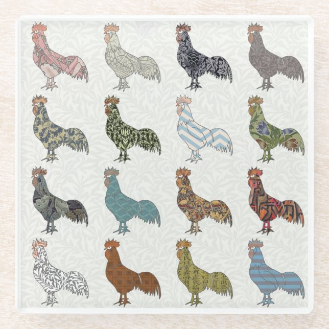 Dessous-de-verre En Verre Chicken Rooster Coloré ferme Motif (Devant)
