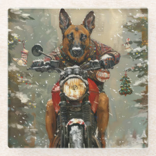 Dessous-de-verre En Verre Chien belge Malinoi équitation moto Noël