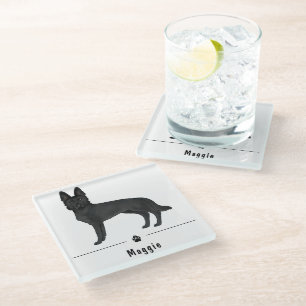 Dessous-de-verre En Verre Chien Berger Allemand Noir Et Patte Avec Nom Perso