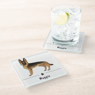 Dessous-de-verre En Verre Chien Berger Allemand Noir Et Tan Avec Nom Personn