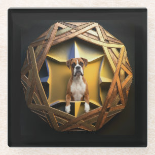 Dessous-de-verre En Verre Chien Boxer Brun Et Blanc Dans Un Cadre Futuriste