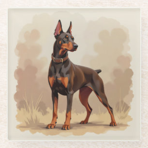 Dessous-de-verre En Verre Chien Doberman Pinscher Brun Rouille Rouge