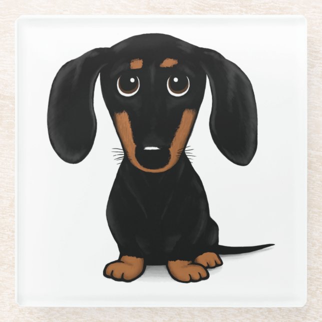 Dessous-de-verre En Verre Chien noir et tan Dachshund mignon Weiner (Devant)