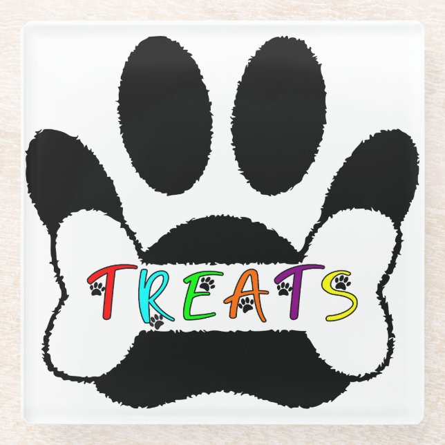 Dessous-de-verre En Verre Chien Pawprint Bone Traite Personnalisé (Devant)