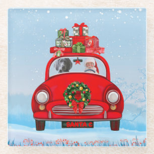 Dessous-de-verre En Verre Chien Weimaraner En Voiture Avec Le Père Noël