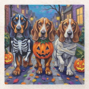 Dessous-de-verre En Verre Chiens Basset Hound faisant Trick-or-Treating pour