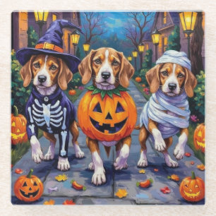 Dessous-de-verre En Verre Chiens Beagle faisant Trick-or-Treating dans un co