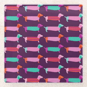 Dessous-de-verre En Verre Chiens de Dachshund : Motif mignon sans couture.
