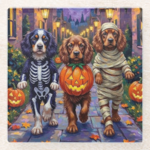 Dessous-de-verre En Verre Chiens Sussex Spaniel en costumes d'Halloween