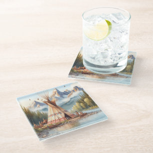 Dessous-de-verre En Verre Chiffre traditionnel indien Teepee Nature Scène Di