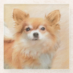 Dessous-de-verre En Verre Chihuahua Peinture de Chien à long Haired Art orig