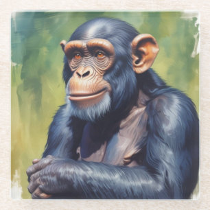 Dessous-de-verre En Verre Chimpanzé fou mignon