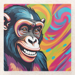 Dessous-de-verre En Verre Chimpanzé fou mignon